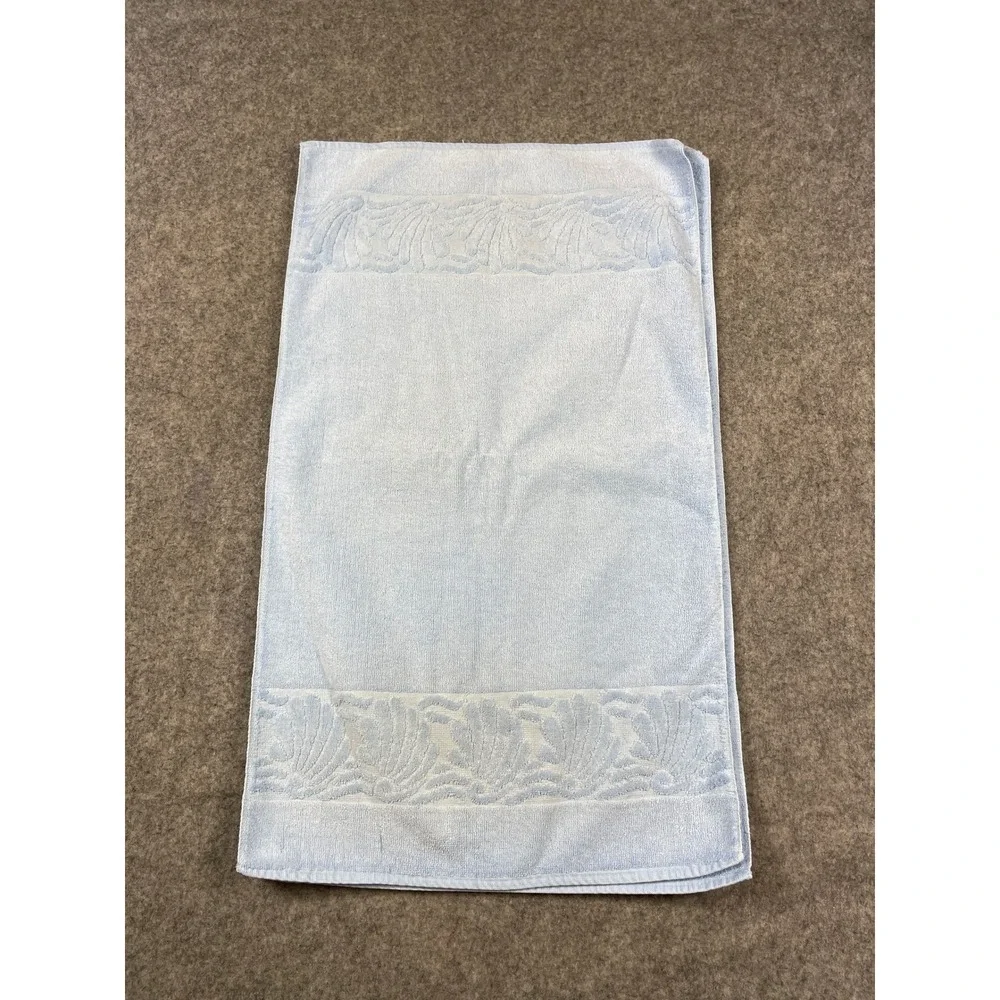 Vintage Light Blue Hand Towels Set of 2 Cotton Shell Border USA Made 27